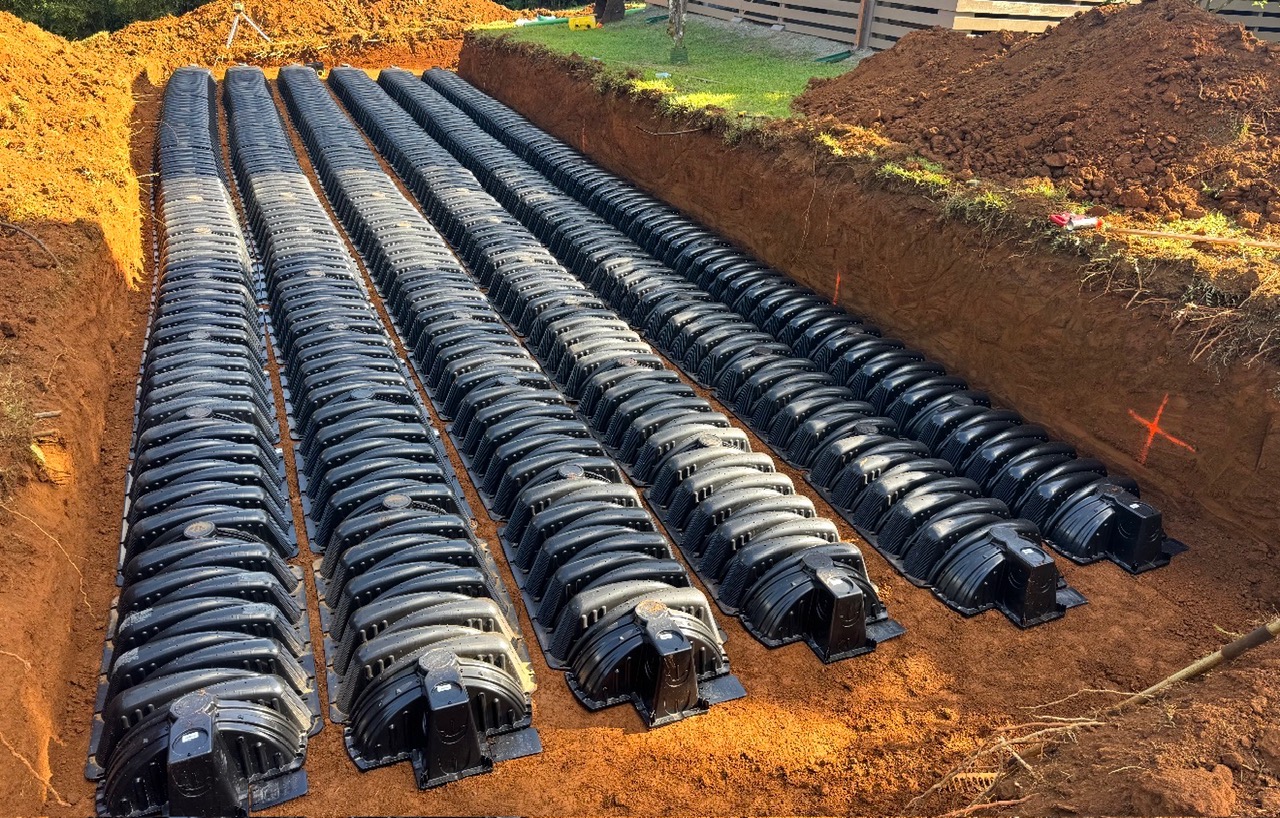 Leach field chamber installation on Kauai